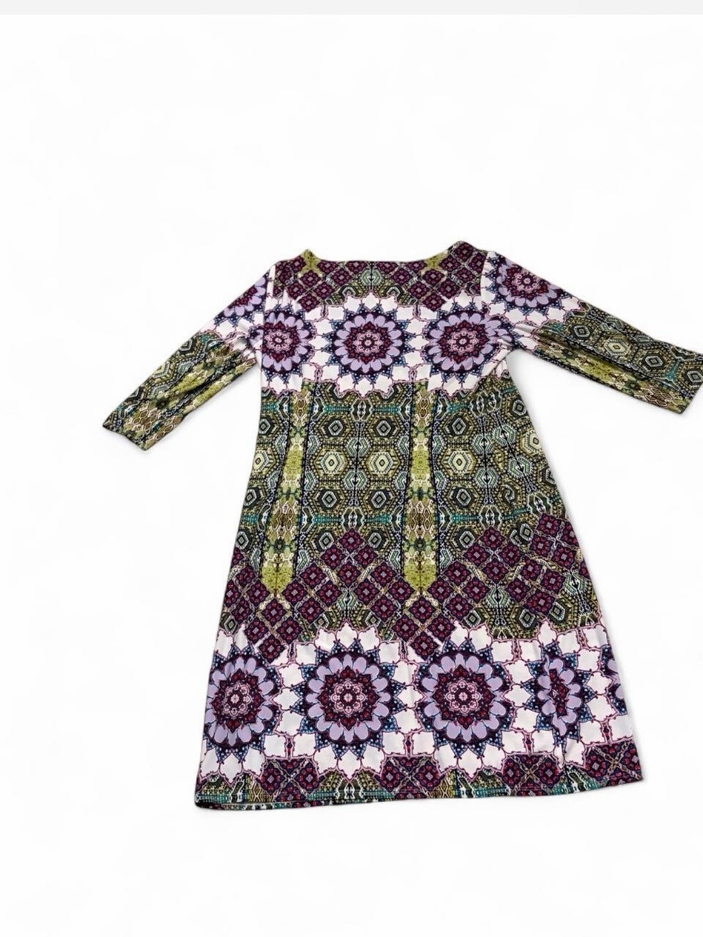 London Times Multicolor Geometric & Floral Print Long Sleeve Dress